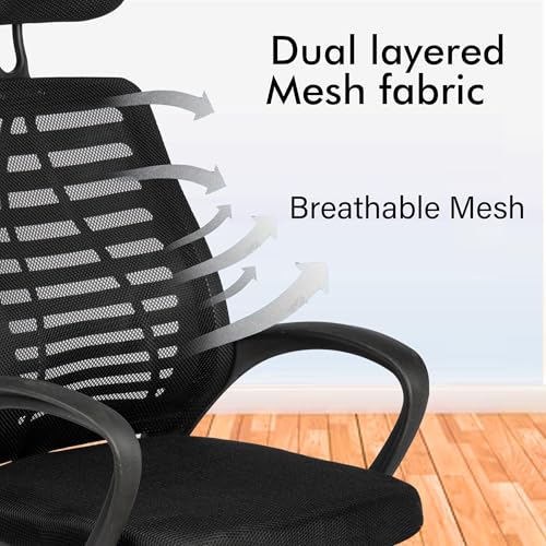 Image of Casa Copenhagen,Mesh Office Desk,Rocking, Ergonomic Computer Chair Adjustable High with Headrest and Comfortable Armrest Swivel Chair - Oak Black & Black Handle