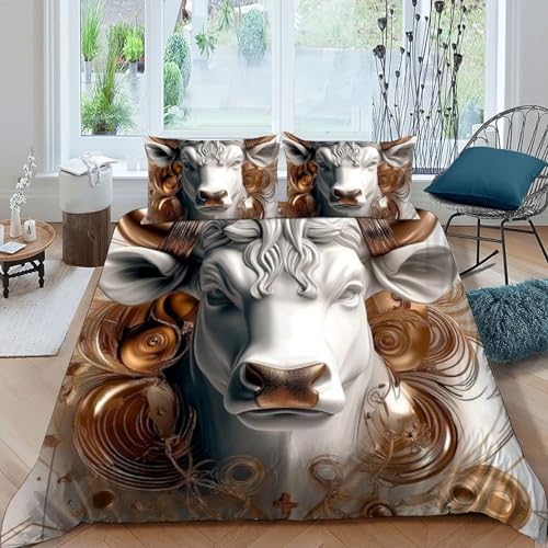 Housse de couette vache d'or 200x200 microfibre imprimé 3D avec taies - 3