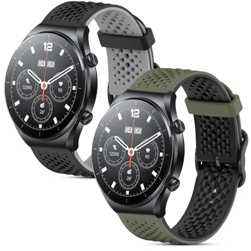 CHULN 2 Pezzis 22mm Cinturino per Xiaomi Mi Watch/Xiaomi Watch S1 Pro/S1 Active/Amazfit Active Max/Balance/Balance 2, 22mm Sportiva Cinturino in Silicone di Ricambio per Smart Watch.