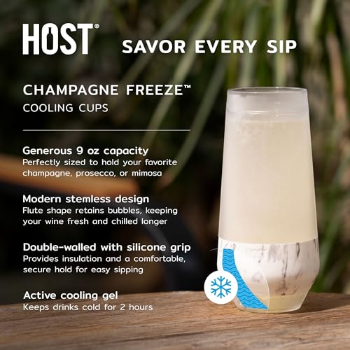 Image of HOST Champagne Freeze Double-Walled Stemless Wine Glasses Freezer Cooling Cups with Active Cooling Gel and Insulated Silicone Grip, 9 Oz Plastic Tumblers, Blush Tint, Set of 2