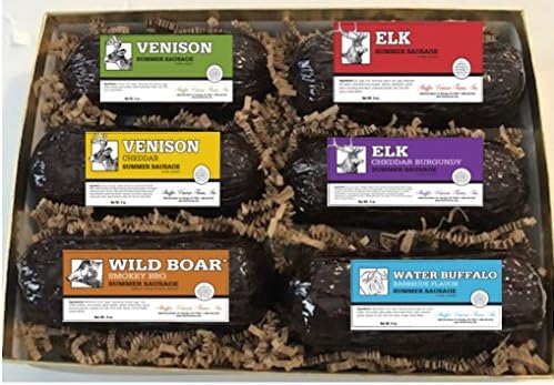 Game Summer Sausage Gift Pack (Venison, Venison Cheddar, Elk, Elk Cheddar, Wild Boar, Water Buffalo) (6- six ounce Chubs)