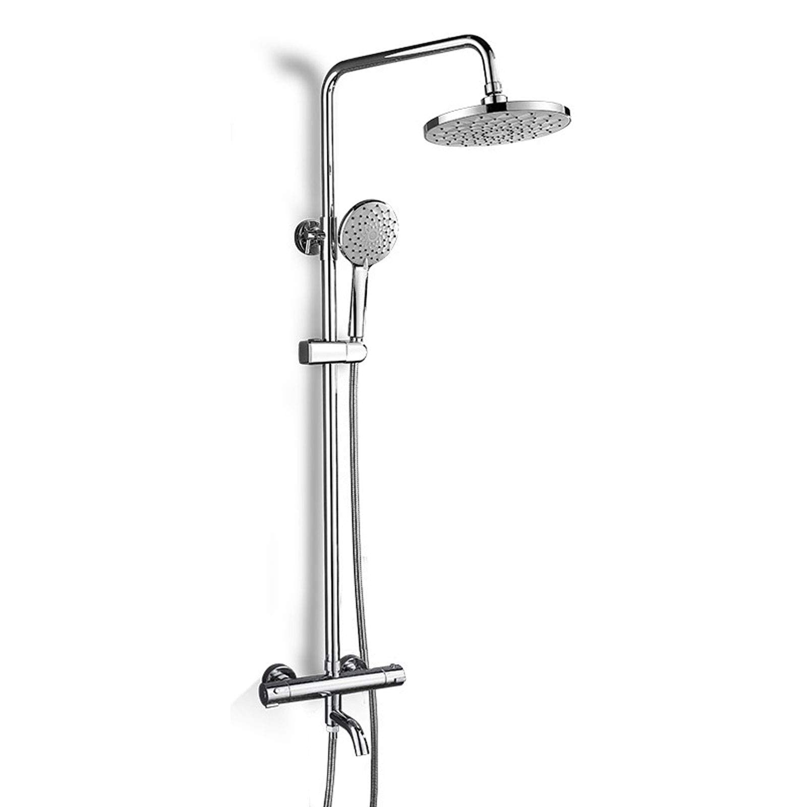NGDFGR Thermostatic Rainfall Shower, Brass Wall Mounted Shower Set With Round Overhead Shower Head Bath Tap, Rome Silver Shower Mixer Set For Bathroom Gym,A,A