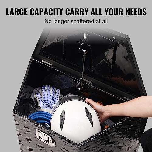 Image of VEVOR Trailer Tongue Box, Heavy Duty Trailer Tongue Tool Box Storage Organizer with Lock & Keys, Utility Tool Chest for Pickup Truck Bed, RV, SUV, Off-Road Vehicle, Aluminum, 29 inch x 16.2 inch x 18 inch, Black