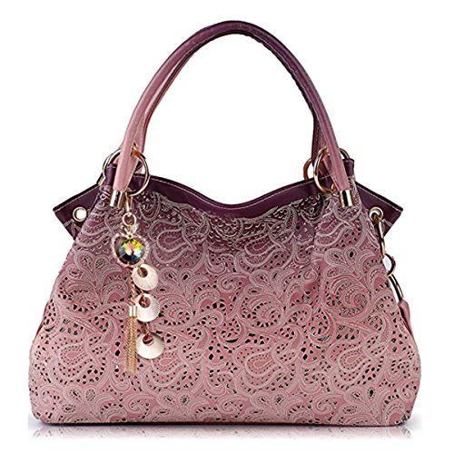 Tote Handbag Womens Shoulder Bag Casual Signature Printing Pu Leather Tote (pink)