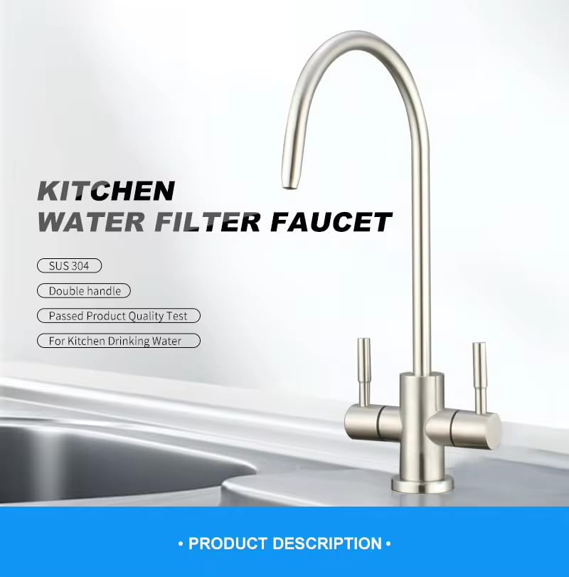 Image of B BACKLINE Stainless Steel 304 Grade 2 in 1 Ro Water Purifiers Tap /Faucet | Double Water Inlet Tap, Filter Water Tap & Kitchen Normal Water Tap | 360 Rotatable Ro Drinking Water Filter (Brushed)