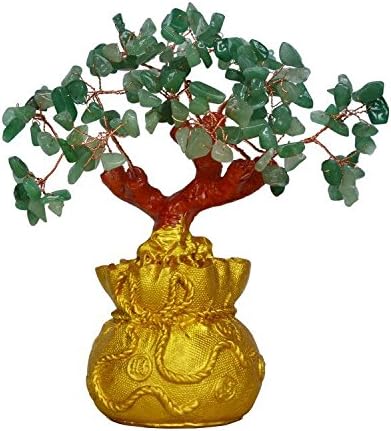 Parma77 Handmade Feng Shui Pale Gold Money Bag Crystal Gem Stone Money Tree Decoration for Wealth and Luck Desk Office Decor (Aventurine)
