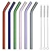 GINOVO 200mm * 10mm Reusable Bent Glass Drinking Straws, Set of 6 with 3 Cleaning Brushes, Multi Color - Green , Orange , Purple , Pink , Grey , Blue