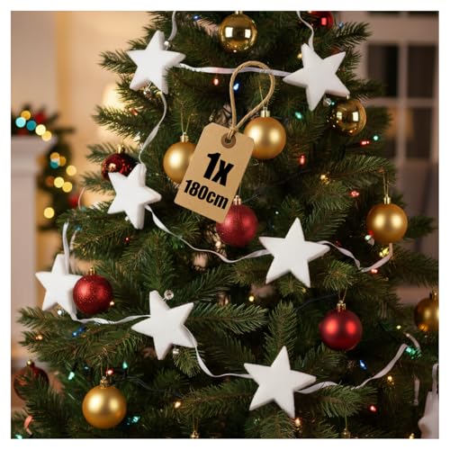 com-four® Guirnalda de Estrellas con Campanas - Colgante de Pared de Invierno - Cinta Decorativa con Estrellas - Decoraciones para árboles de Navidad