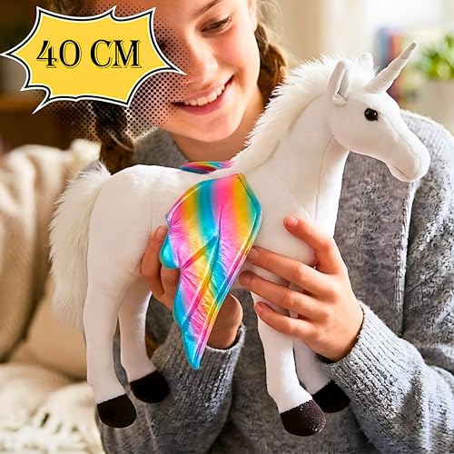 Image of Tickles Magical Unicorn with Rainbow Wings Soft Stuffed Plush Animal Toy for Kids Boys & Girls Birthday Gift (Size: 40 cm, Color: White)