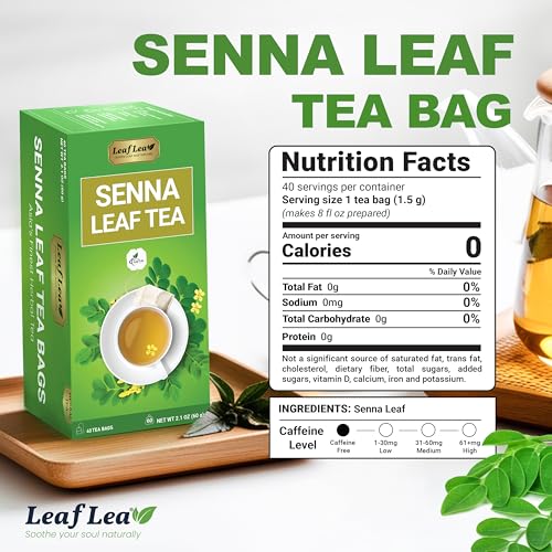 Image of LeafLea Senna Leaf Tea Bags, Herbal Laxative Tea for Constipation, 40 Ct