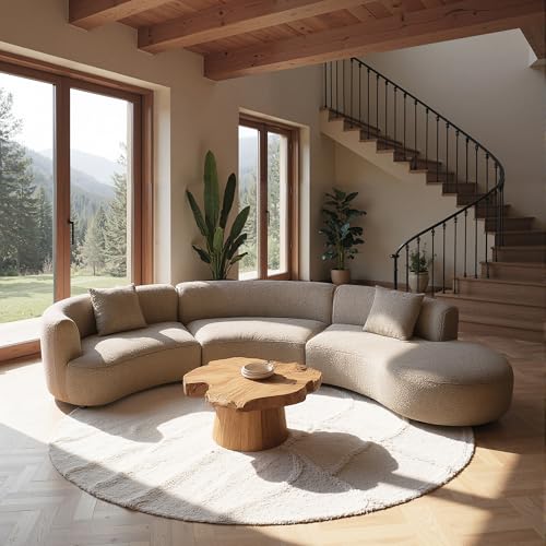 Image of Acanva Formia Boucle Curved Sectional Sofa, 153 inch W Right Hand, Light Coffee