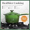 Larder & Vine Enameled Cast Iron Saucepan | 2.2 qt Sauce Pan with Lid | Saucepan with Pour Spouts | Enameled Cast Iron Pot Compatible on All Cooktops & Oven Safe to 500° F | Okra #2
