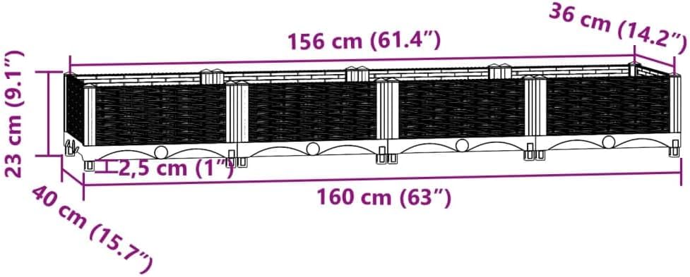 Raised Bed 63"x15.7"x9.1" Polypropylene Lawn Planters