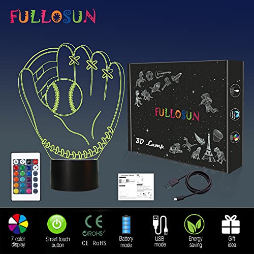 Fullosun Baseball Gifts For Kids, 3D Glove Night Lights Illusion Bedside Lamp 16 Colors Changing With Remote Control For Boy Valentine's Day Christmas Thanksgiving Xmas #TOP6
