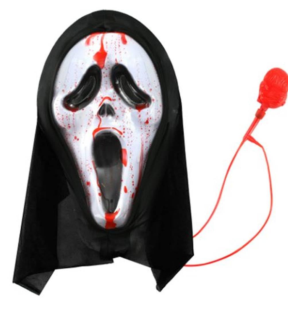 Adults Screamer Costume – Black Hooded Cape, Knife & Blood Pump Mask – Halloween Horror Fancy Dress Outfit for Adults Cosplay