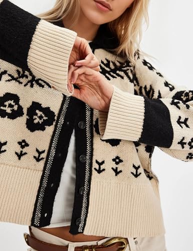 MISSACTIVER Floral Print Button Down Cardigan Sweaters for Women Long Sleeve V Neck Open Front Knit Crop Tops Fall Jacket2