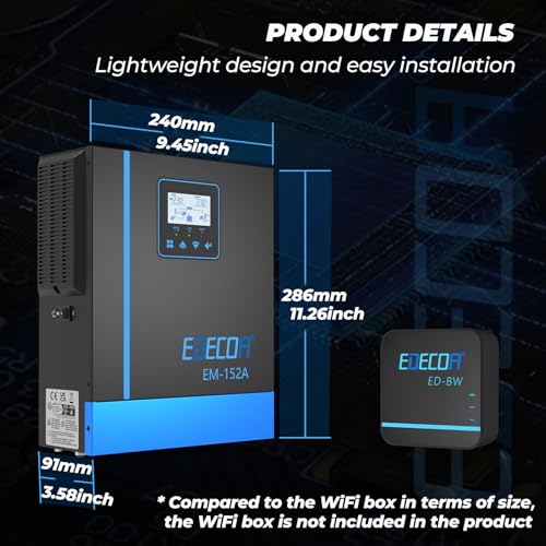 EDECOA Hybrid Wechselrichter 1500w 24v 230v 1500VA Solarladegerät MPPT 40A Pur Sinus 30-150Vdc Off-Grid BMS Kommunikation Batterieladegerät Netzpriorität Solarladeregler (WiFi kompatibel)