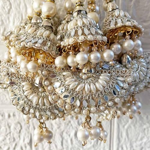 Image of Adikala Craft Store Handmade Ethnic Latkan Tassel Set of 2 for Saree Pallu, Blouse, Suits, Dupatta, Lehenga Decor (Silver Cushion)