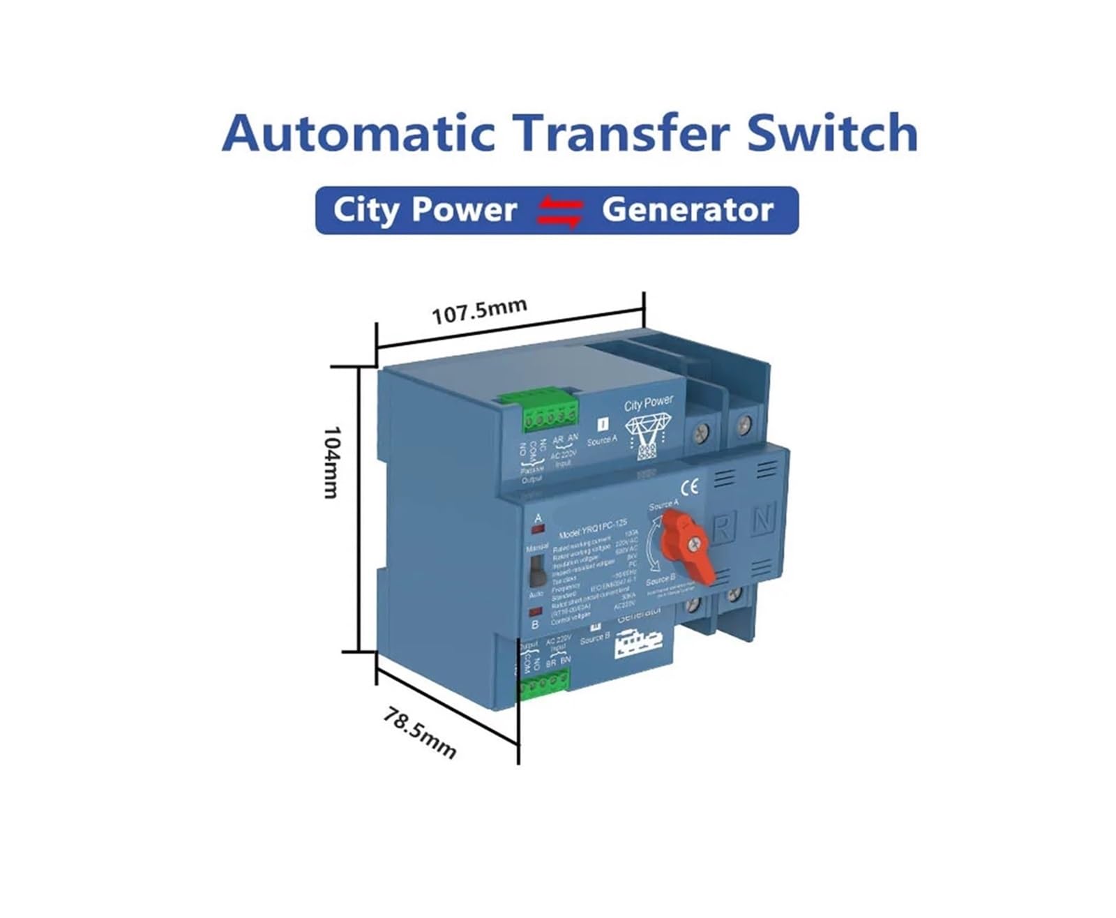 Interruptor de Transferencia automática de Doble Potencia ATS 125A - 220 V/400 V, fácil instalación, Rendimiento confiable(Generator Type 4p 125a 400v)