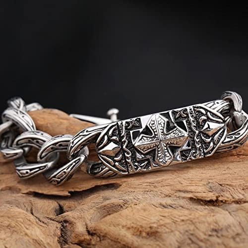 Men's 316 Stainless Steel Cross Bracelet Tribal Tattoo Design 8.26" Vintage Identity Statement Jewelry - Image 2