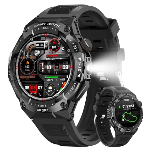 Military Smart Watch for Men with Built-in GPS,115 Sport Mode Fitness Tracker，24/7 Heart Rate Sleep Monitor，Answer/Make Calls/60 Days Battery,3ATM Waterproof Smartwatch for Android iPhone,Black