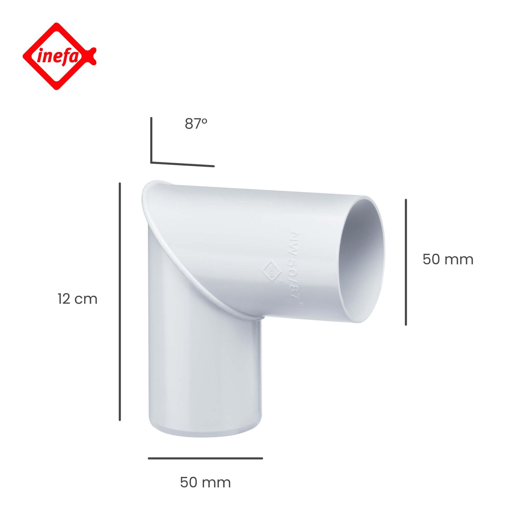 INEFA kolano rury spustowej 87 stopni do rury spustowej, PVC 50mm, biały Przyłącze rynnowe, łatwy montaż, Made in Germany