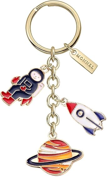 Astronaut Saturn Rocket Charms Pendants Keychain with Velvet Bag Z556