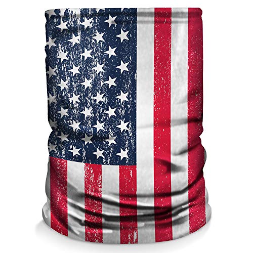 Controller Gear Neck Gaiter Face Mask Scarf - Made in USA. Sun & Dust Protection, Sport, Bandanas for Fishing, Hiking, Cycling, Motorcycling, Running - Distressed American Flag - Not Machine Specific