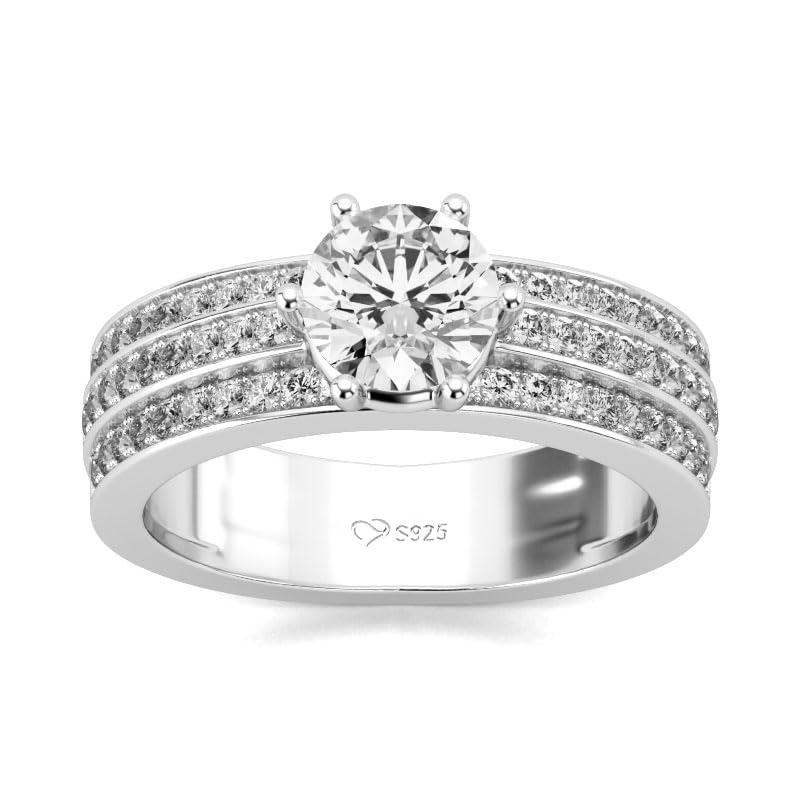 Bague de fiançailles en argent sterling et zircone ronde au design moderne