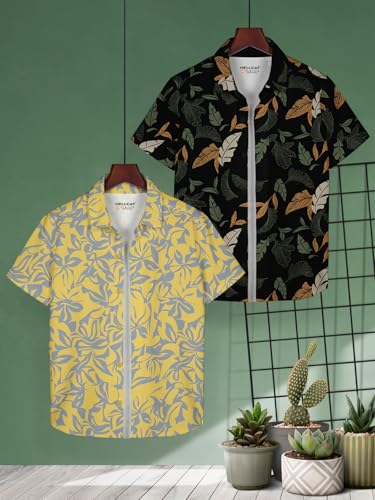 Image of HELLCAT Yellow, Olive Trendy Regular Fit Printed Causal Shirt for Boys - Pack of 2
