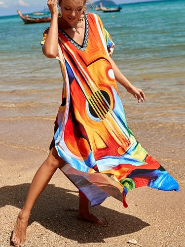 Image of Kaftan Dresses for Women Plus Size Summer Beach Dress with Print and Swim Cover Ups