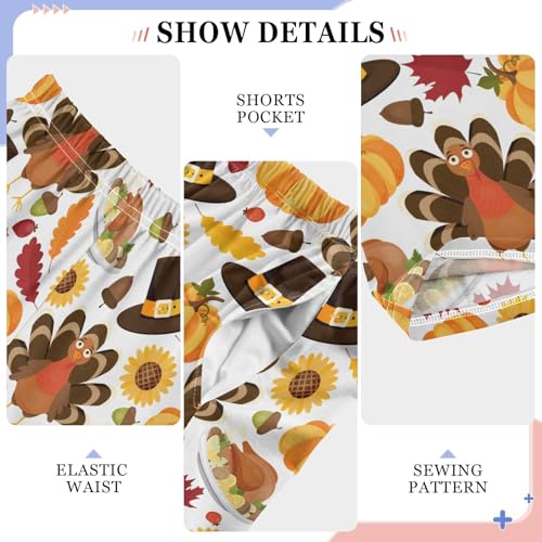 Thanksgiving Turkey Pine Cone Boys Long Pants Soft Trousers Elastic Waist Kids Lounge Bottoms with Pockets S-XL4