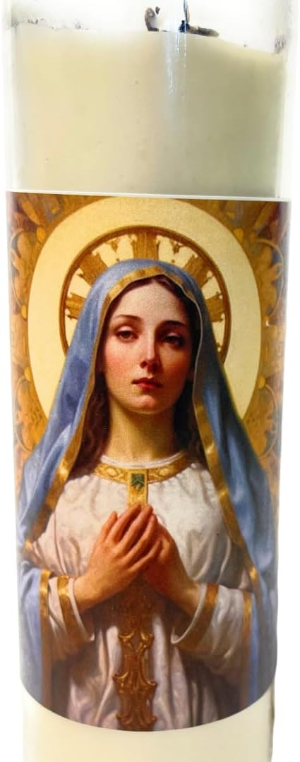 Virgin Mary Protection Candle – Strong Spiritual Shield & Cleansing – 8" Tall, Long Burning Time