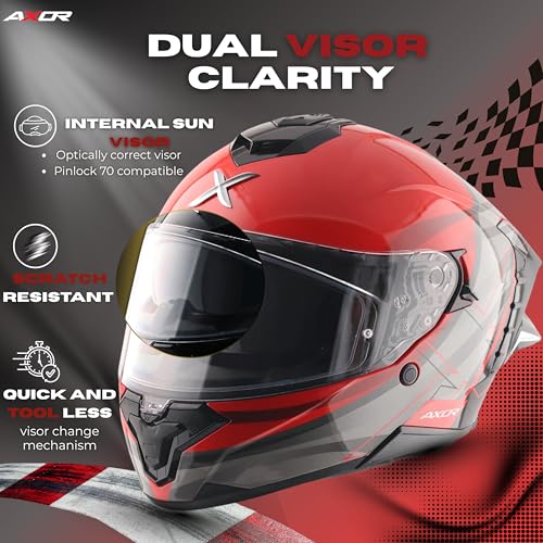 Image of Brutale Surges Dual Spoiler Helmet - Aerodynamic Full Face Design | Triple Certified (ISI, DOT, ECE) | Premium Safety & Comfort- Red Grey, Size:S