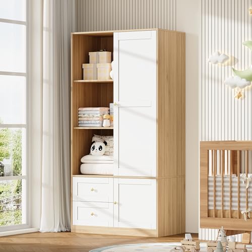 Armario de puerta corredera de 90 cm multifunción blanco y madera 2
