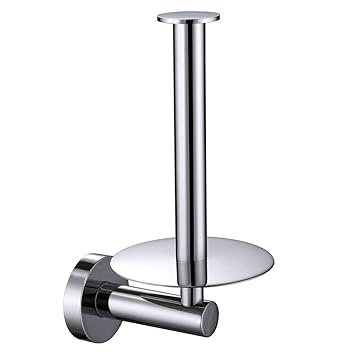 Toilet Paper Holder with Round Plate, Aomasi Stainless Steel Upright Bathroom Tissue Hanger Accessory Wall Mount Chrome