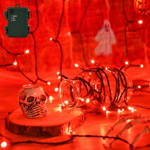 Halloween Lichterkette Außen Batterie, Isisyu 3M 30 LED Rot Lichterkette Batteriebetrieben mit 6 Stunden Timer, IP65 Wasserdicht Halloween Deko für Spinnenetz, Spukhaus, Hof, Horror Party, Weihnachten Halloween Lichterkette Außen Batterie, Isisyu 3M 30 LED Rot Lichterkette Batteriebetrieben mit 6 Stunden Timer, IP65 Wasserdicht Halloween Deko für Spinnenetz, Spukhaus, Hof, Horror Party, Weihnachten