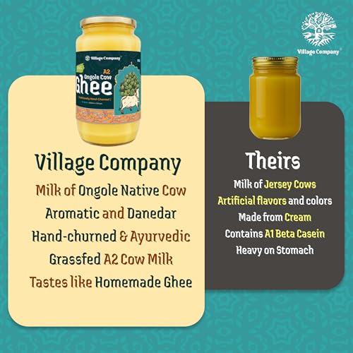 Image of Village Company A2 Cow Ghee Bilona Method | Bilona Ghee 250ML Ongole Cow | Bilona Ghee | Pure Ghee A2 Desi Cow Ghee | Vedic Pure Organic | Traditional Curd Churned | Lab-Certified | Glass Jar (250 ML A2 Cow Ghee)