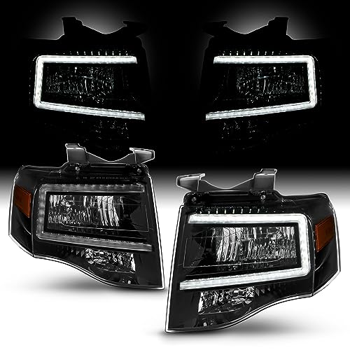 AKKON - Fits 2007-2014 Ford Expedition LED Bar [C-Tube] Parking Lamp Black Headlights Pair Driver + Passenger