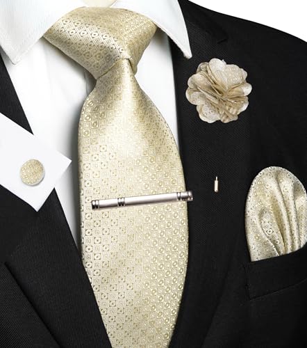 Image of JEMYGINS Mens Tie and Pocket Square,Lapel Pin,Cufflinks,Tie Clip Sets with Gift Box 5PCS