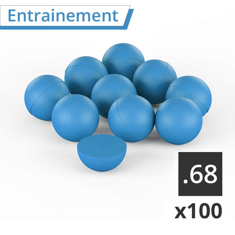 100 x Billes Caoutchouc Bleues 17.2mm - T4E Training Paintball et Self Defense - AEGON .68
