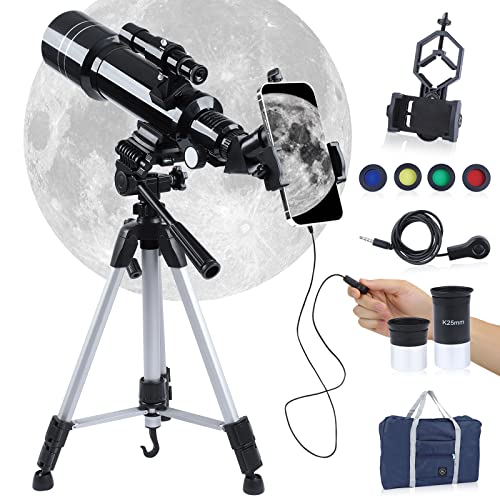 Exclusive Discount 50% Price BNISE Telescope for Kids Adults Astronomy Beginners Refractor Telescope 70mm Objective Lens, 400mm Focal Length, with Adjustable Tripod Smartphone Adapter Finder Scope Moon Filter and Carry Bag