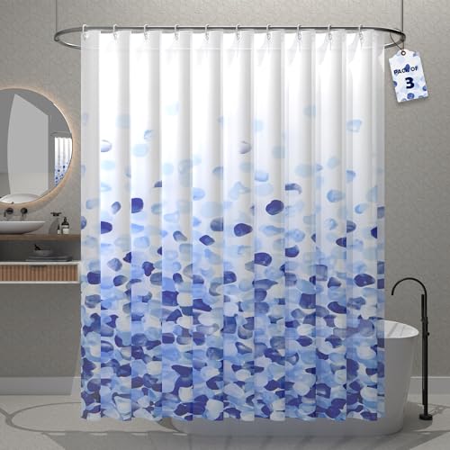 Image of Kuber Industries Pack of 3 Washable Bathroom Shower Curtain 6 Feet with Hooks | Quick-Drying & Easy to Clean Washroom| Includes 12 Plastic Hooks | JY-4-1 | Blue Dots