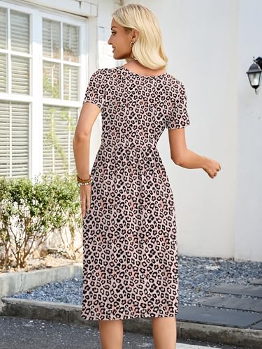 Image of Heymoments Women's Casual Short Sleeve Midi Dress Crewneck A Line Tiered Flowy Loose Travel Long Dresses with Pockets