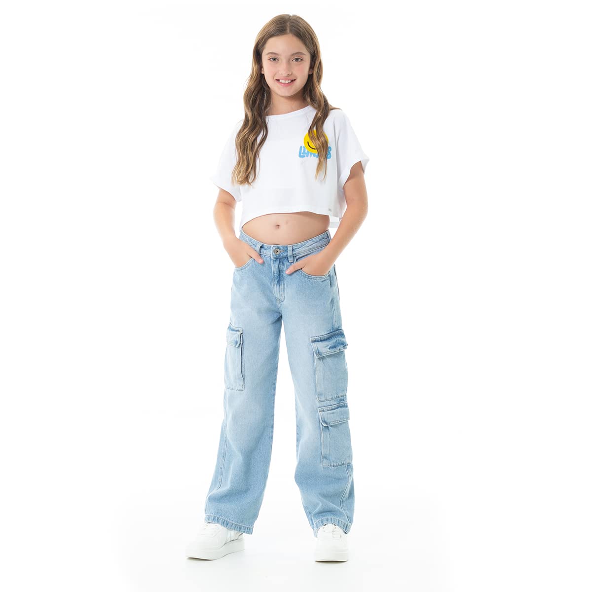 Nauty Blue High Waist Wide Leg Jean Cargo Pants for Teen Girls