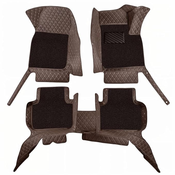 Image of NEXTA Premium Nappa Luxury Leather with Grass Mat Complete Set || 100% Waterproof and Washable||7D Cars Floor Mats for VinFast VF MPV 7-7 Seater (All 3 Rows) | Color : (Coffee)