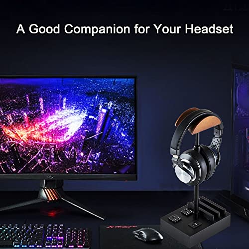 Castlelife Headphone Stand Desktop Gaming Headset Holder With 2 Ac Outlets And Usb C&A Ports, Charging Station&Phone Stands, Height Adjustable Wood Earphone Table Game Accessories For Desktop Gamer #TOP4