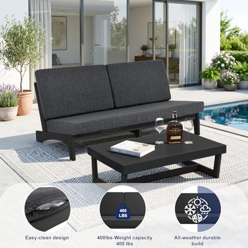 Image of Pia Ricoo 1-Piece Patio Furniture Set, Outdoor Wood Sofa with 4.5-Inch Thick Cushions, All-Weather Conversation Set for Backyard, Deck, Lawn - Drak /Drak