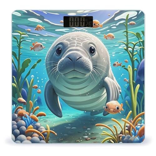 Báscula digital de baño con diseño animal marino y plataforma de vidrio templado miniatura 1