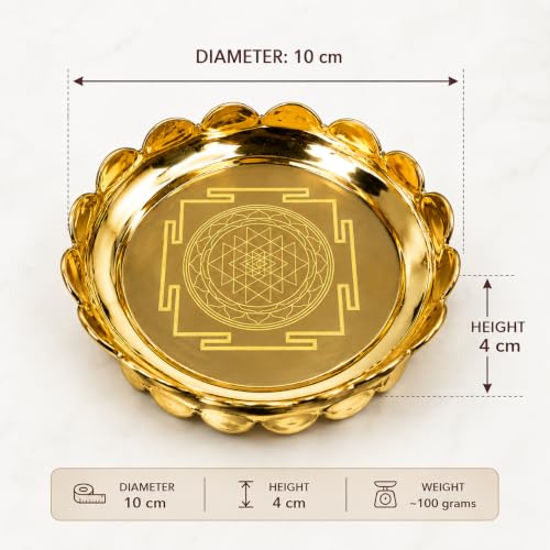 Image of Brass Shree Yantra Lotus Stand | Decorative Brass Yantra for Pooja Temple Home Office and Spiritual Decor | 10 x 10 x 4 Cm | 100 g